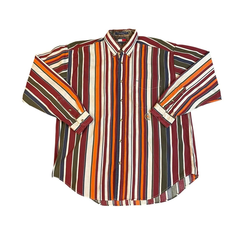 Vintage 90s Tommy Hilfiger Striped Multicolored Buttondown Shirt Size Large